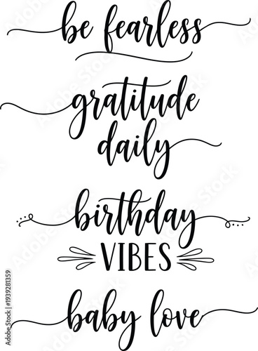 Inspirational phrases on a white background for various occasions