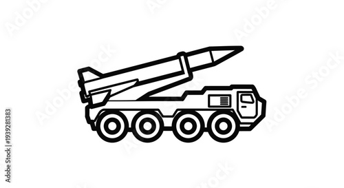 Black and white illustration of a missile launcher on a vehicle