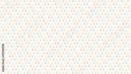minimalist cream seamless geometric pattern features delicate thin line circles and diamonds with colorful primary dots, creating a subtle abstract background for modern design