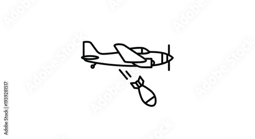 Simple line drawing of a vintage airplane with smoke trail