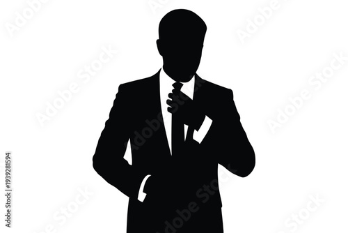 Silhouette of a man in a suit and tie black