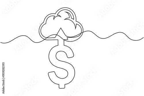 Dollar cloud growth with up arrow continuous one line drawing of isolated outline fintech online banking finance vector icon