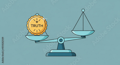 Balance scale weighing truth symbol against empty space representing honesty and integrity in decision making