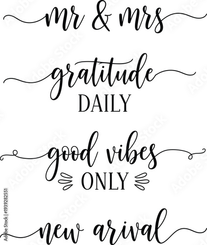 Elegant calligraphy phrases on a white background for various occasions