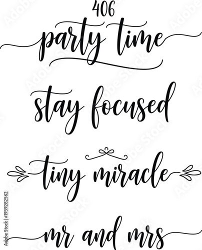 Four elegant calligraphy phrases on a white background for various events and occasions