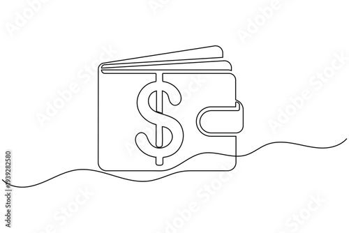 Wallet with dollar continuous one line drawing of isolated outline wallet money drawing vector icon
