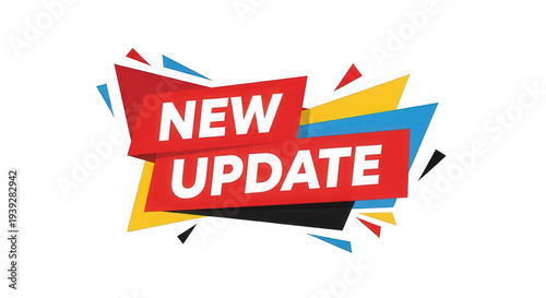 Vibrant colorful banner announcing a new update with bold text isolated on transparent background