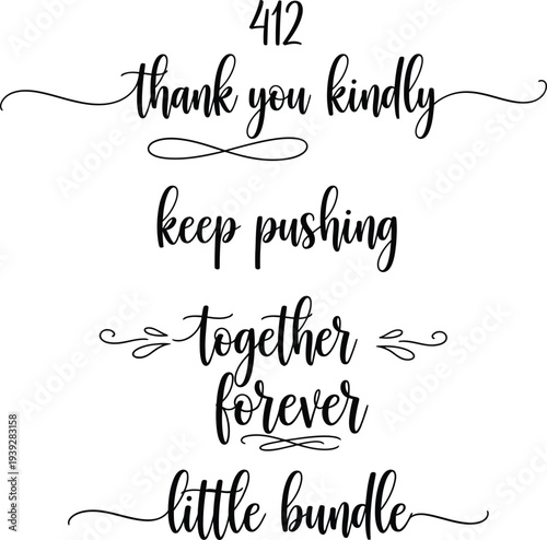 Handwritten phrases on a white background, expressing gratitude and togetherness