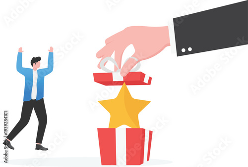 Businessman Opening Gift Box with Golden Star