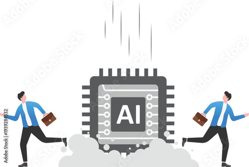 Business Team Running from Falling AI Chip