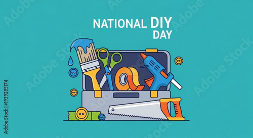 Diy toolbox with tools and supplies for national diy day projects and crafts