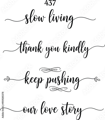 Four elegant phrases written in cursive script on a white background