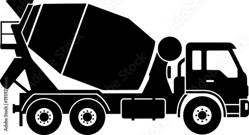 Black silhouette of heavy concrete mixer truck icon isolated on transparent background top