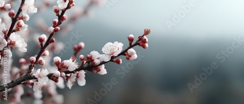 Blossoming apricot tree branches with copy space web banner: spring time concept