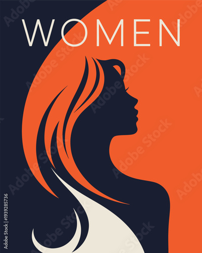 Woman Silhouette Profile against Orange Background