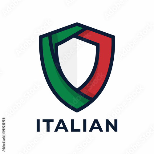 This stylish logo features a shield design incorporating the colors of the Italian flag, symbolizing pride, heritage, and the spirit of Italy in a modern way.