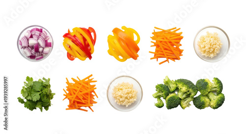 Chopped vegetables collection - photo - isolated on transparent background