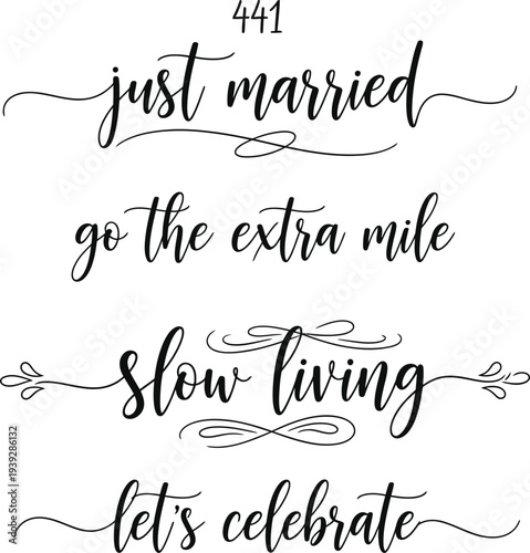 Elegant calligraphy phrases on a white background for various celebrations and lifestyles