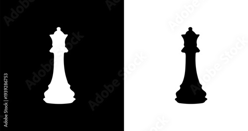 two chess pieces on a white and black background,