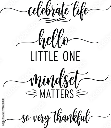 Four handwritten quotes on a white background celebrating life and gratitude