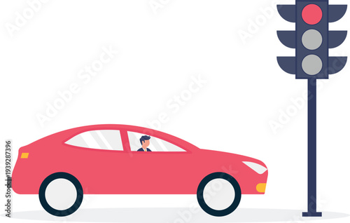 Professional Driving Red Car in City Traffic