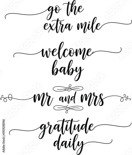 A collection of elegant and inspirational calligraphy phrases for various occasions.