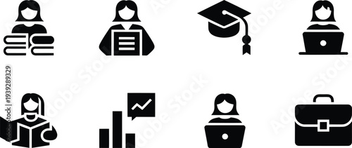 Business Icons Set with People, Education, and Office Objects