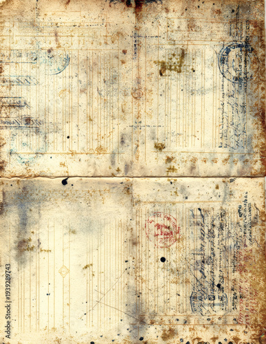 Aged vintage paper with faded botanical design