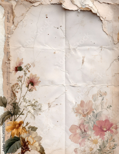 Distressed antique floral paper background