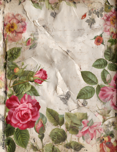 Vintage floral paper texture with roses