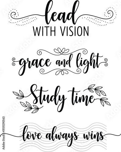 Four inspirational quotes written in elegant black calligraphy on a white background