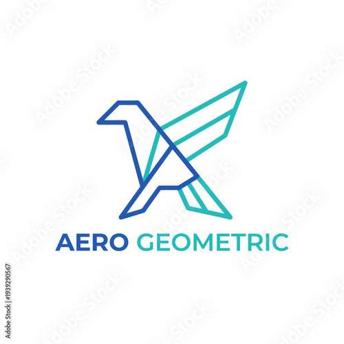 A modern and sophisticated logo design showcasing an abstract geometric bird, symbolizing innovation and creativity for the Aero Geometric brand in a sleek style.
