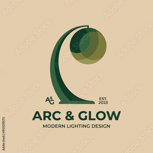 An elegant and modern logo featuring an arc and sphere design, representing innovative lighting solutions and aesthetic appeal in the brand Arc & Glow.