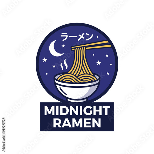 This artistic representation showcases a steaming bowl of ramen with chopsticks, perfect for highlighting the unique experience of enjoying this beloved dish late at night.