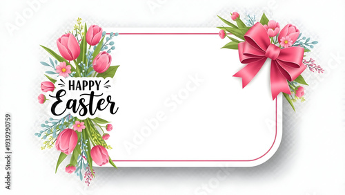 Easter wishes greeting card with pink flowers and ribbon happy easter celebration