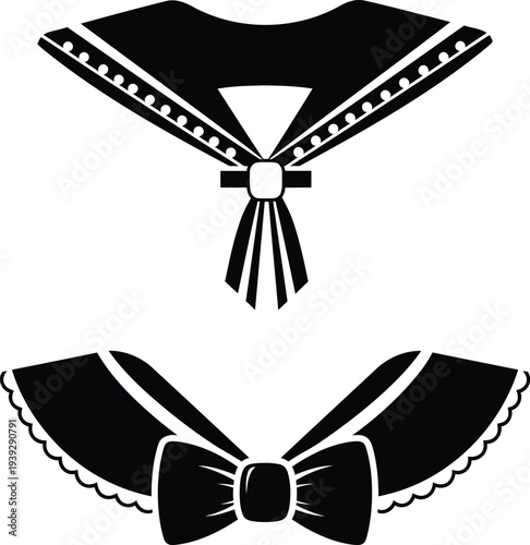 black and white illustration of two different collar and bow tie designs