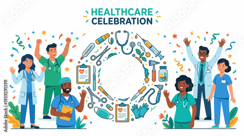 Medical staff celebrating healthcare together.