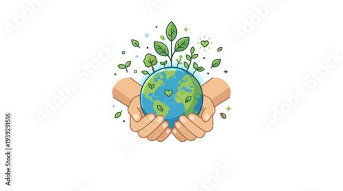 Hands holding a green earth globe.