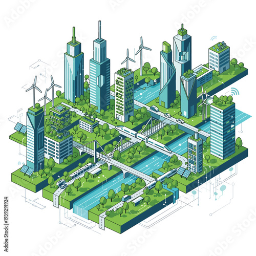 Sustainable City with Green Spaces