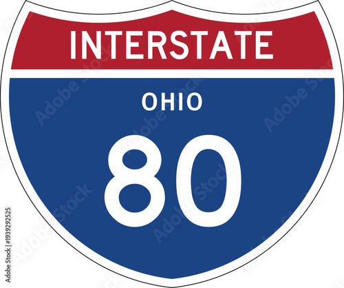 Interstate 80 (OH) I-80 US Interstate Highway Route Shield Badge Vector