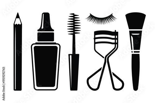 Black and white beauty tools set makeup eyelashes eyelash curler