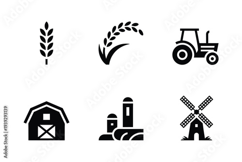 Black and white farming set agriculture wheat tractor