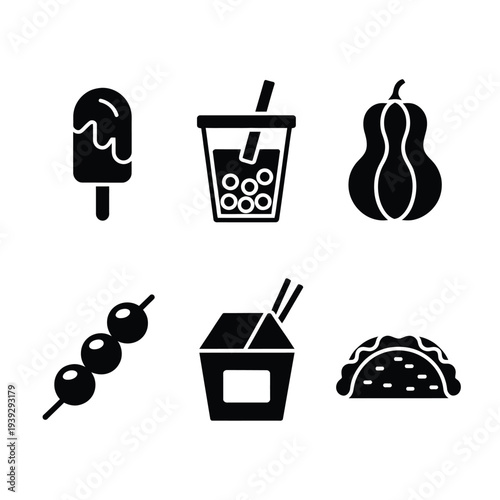 Black and white food set ice cream bubble tea