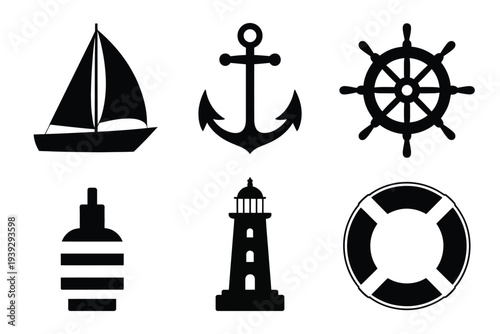 Black and white nautical set sailboat anchor 2