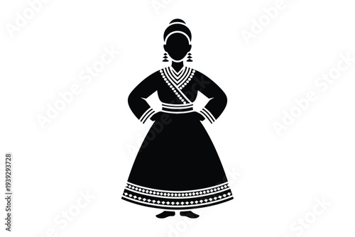 Black and white of a woman in traditional attire