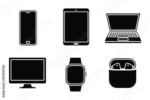Black and white of electronic devices smartphone tablet