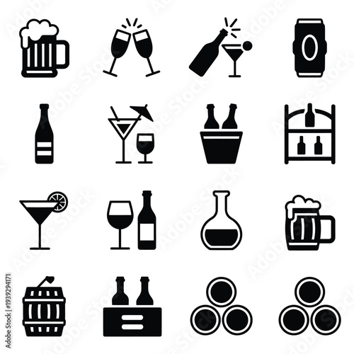 Black and white of various drinks and drinkware alcohol