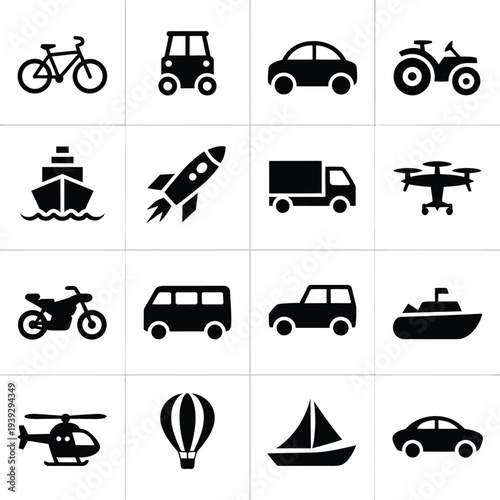 Black and white of various transportation vehicles 2