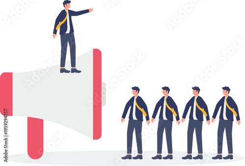 Leader with Megaphone Guiding Corporate Team