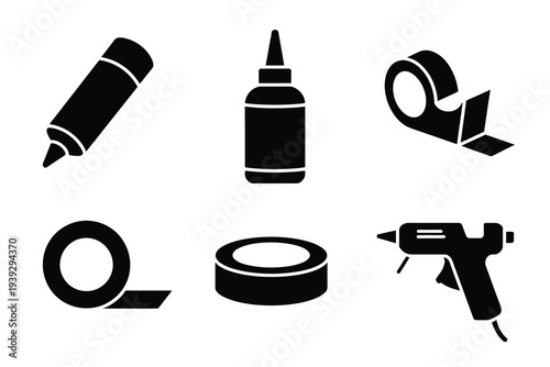 Black and white office supplies and tools set marker 1